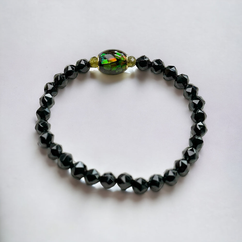Ammolite w/ Tsavorite Garnet & Black Spinel bracelet (Custom-made)