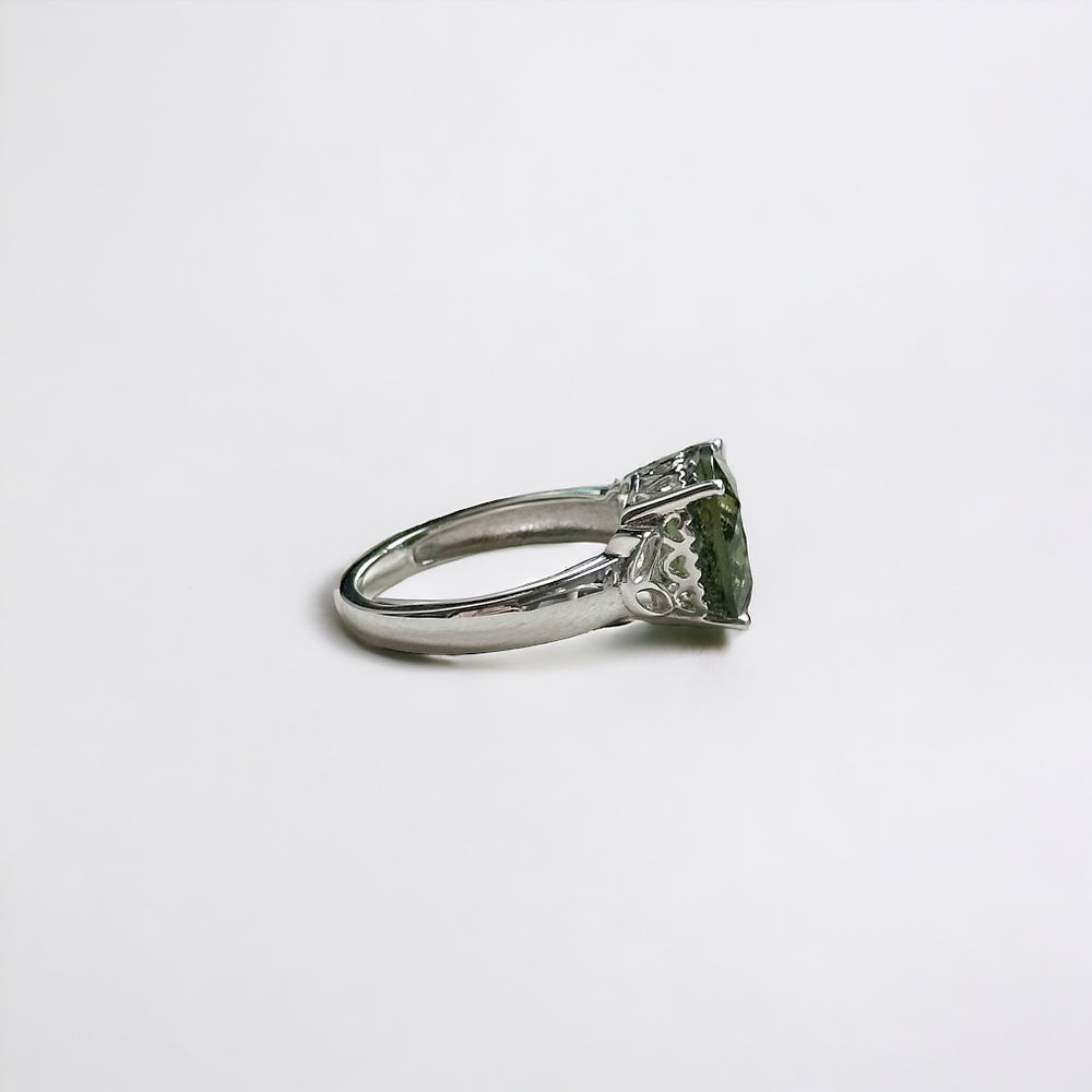 Cushion cut Moldavite statement ring