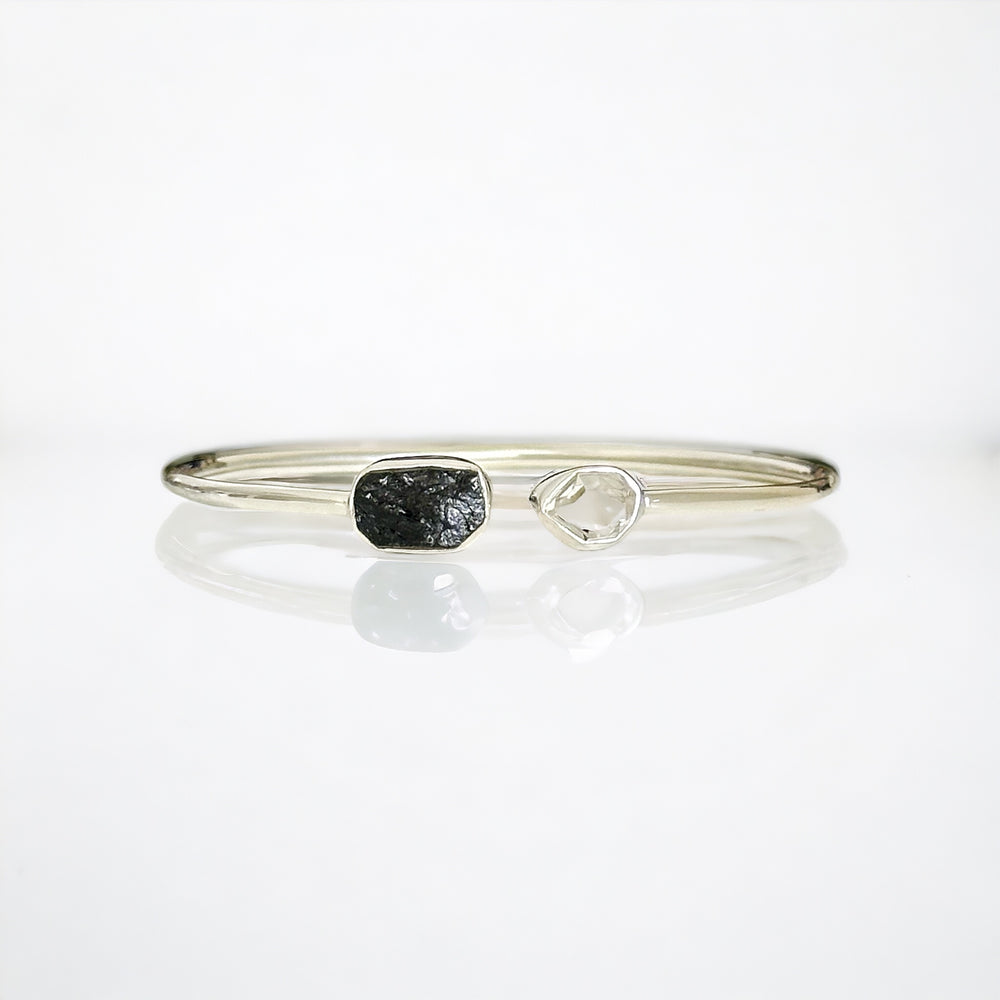 Black Tourmaline x Herkimer Diamond Cuffed Bangle