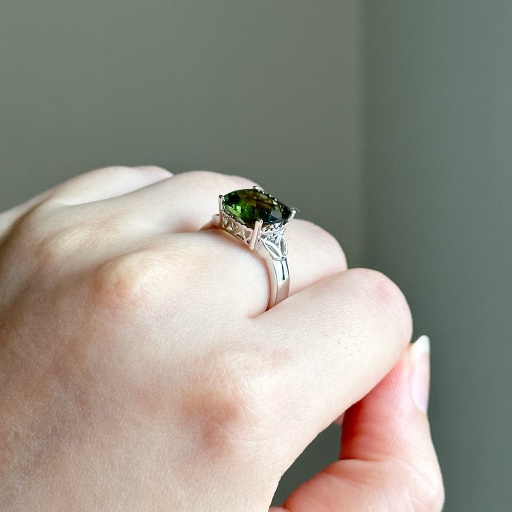 Cushion cut Moldavite statement ring