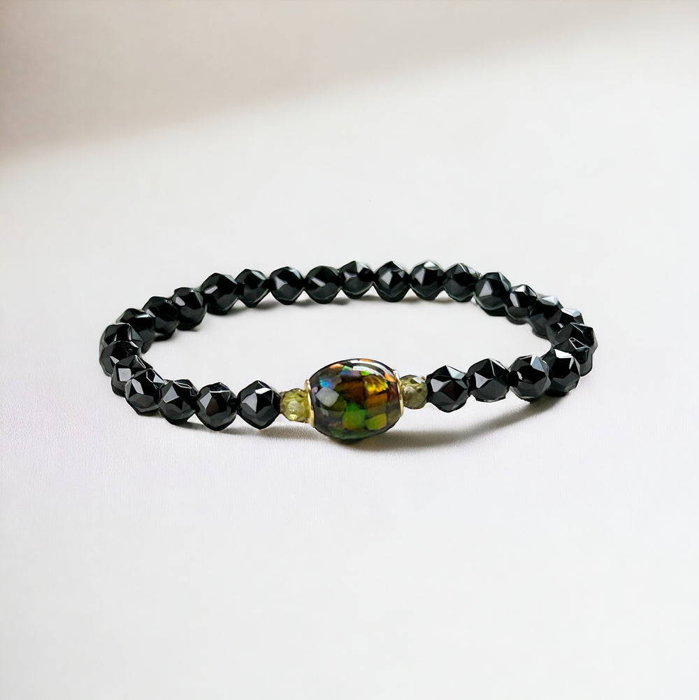 Ammolite w/ Tsavorite Garnet & Black Spinel bracelet (Custom-made)