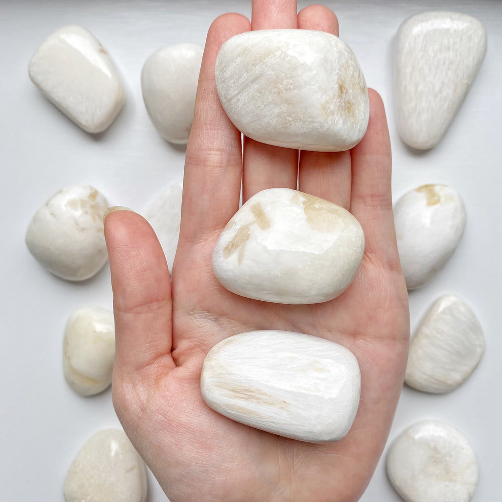 White Scolecite Mini Palm Stones (#4-6)