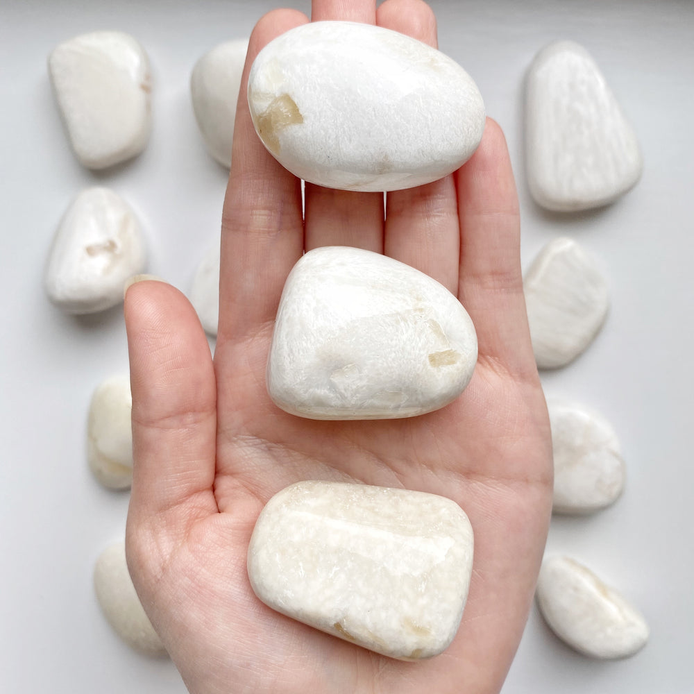 White Scolecite Mini Palm Stones (#7-9)