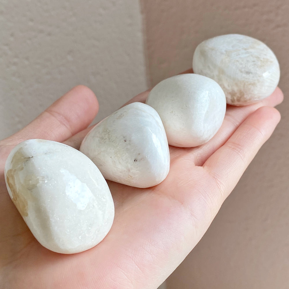 White Scolecite Mini Palm Stones (#10-13)