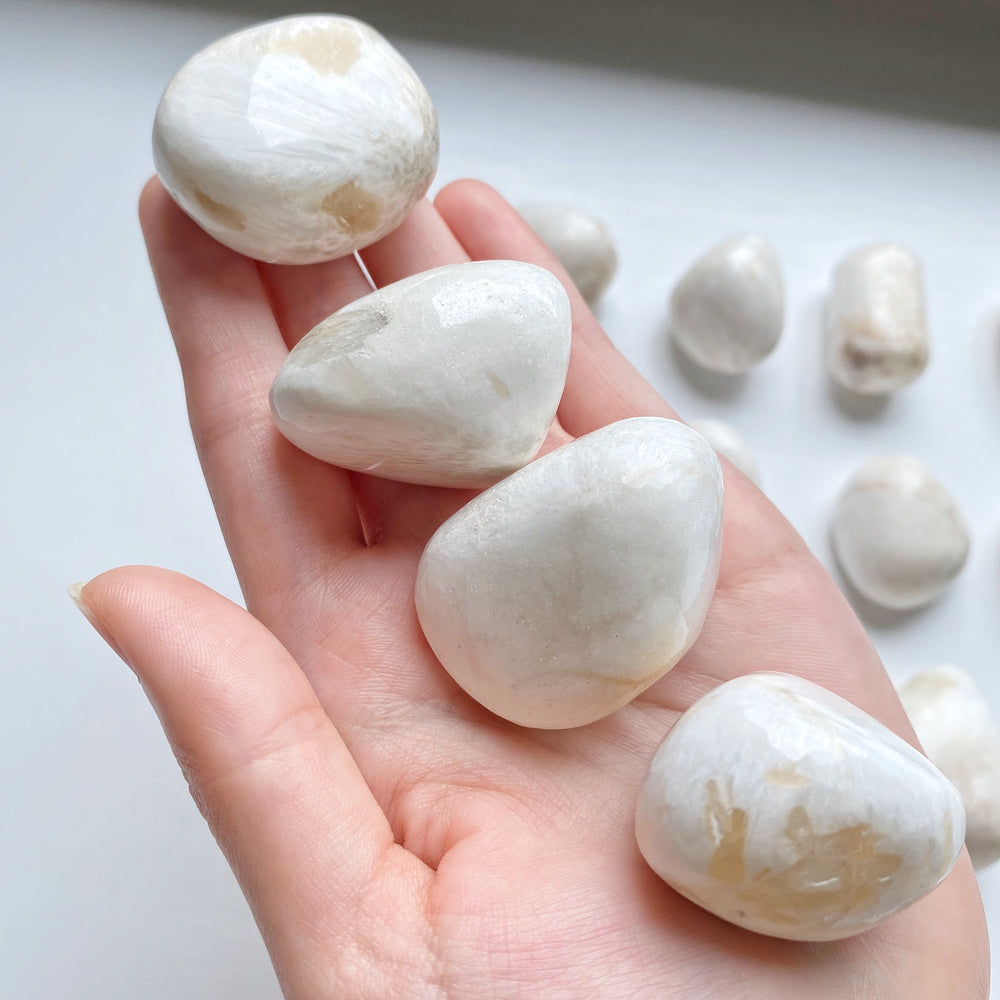 White Scolecite Mini Palm Stones (#10-13)