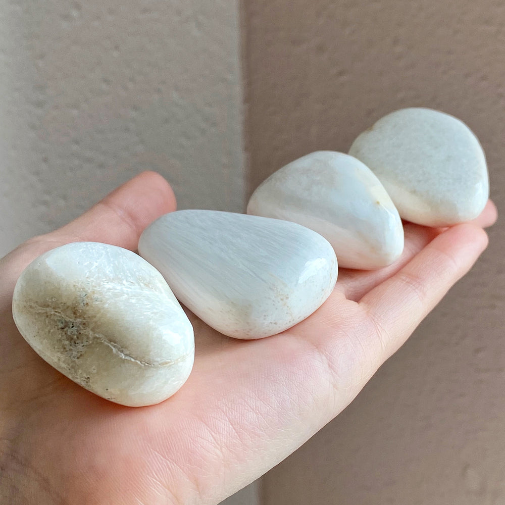 White Scolecite Mini Palm Stones (#14-17)