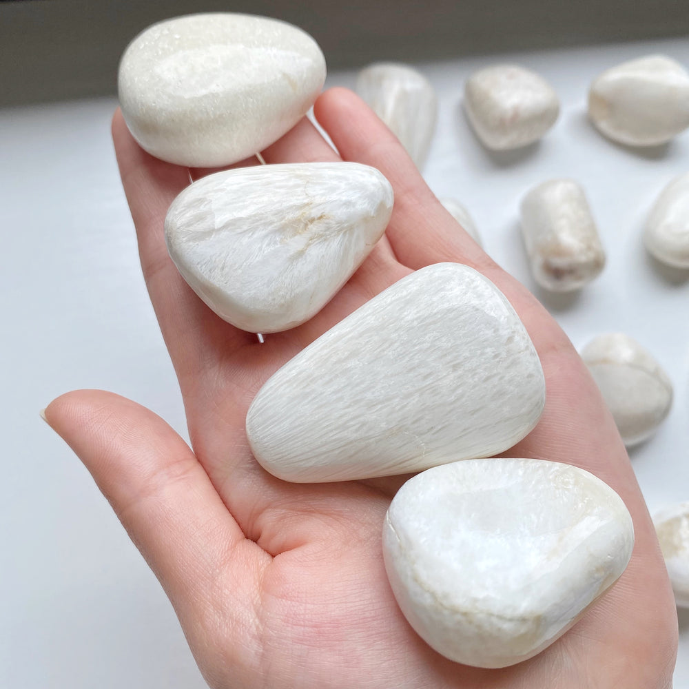 White Scolecite Mini Palm Stones (#14-17)