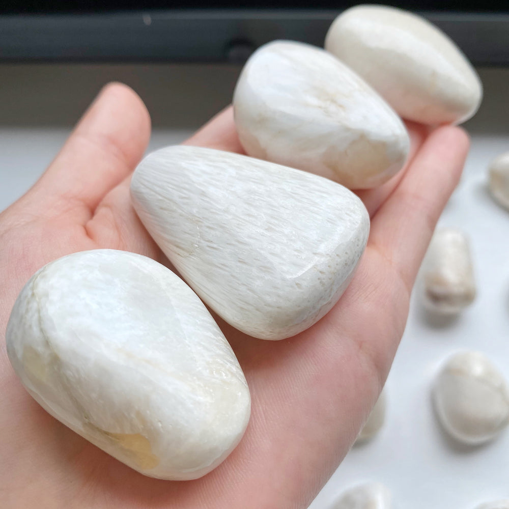 White Scolecite Mini Palm Stones (#14-17)