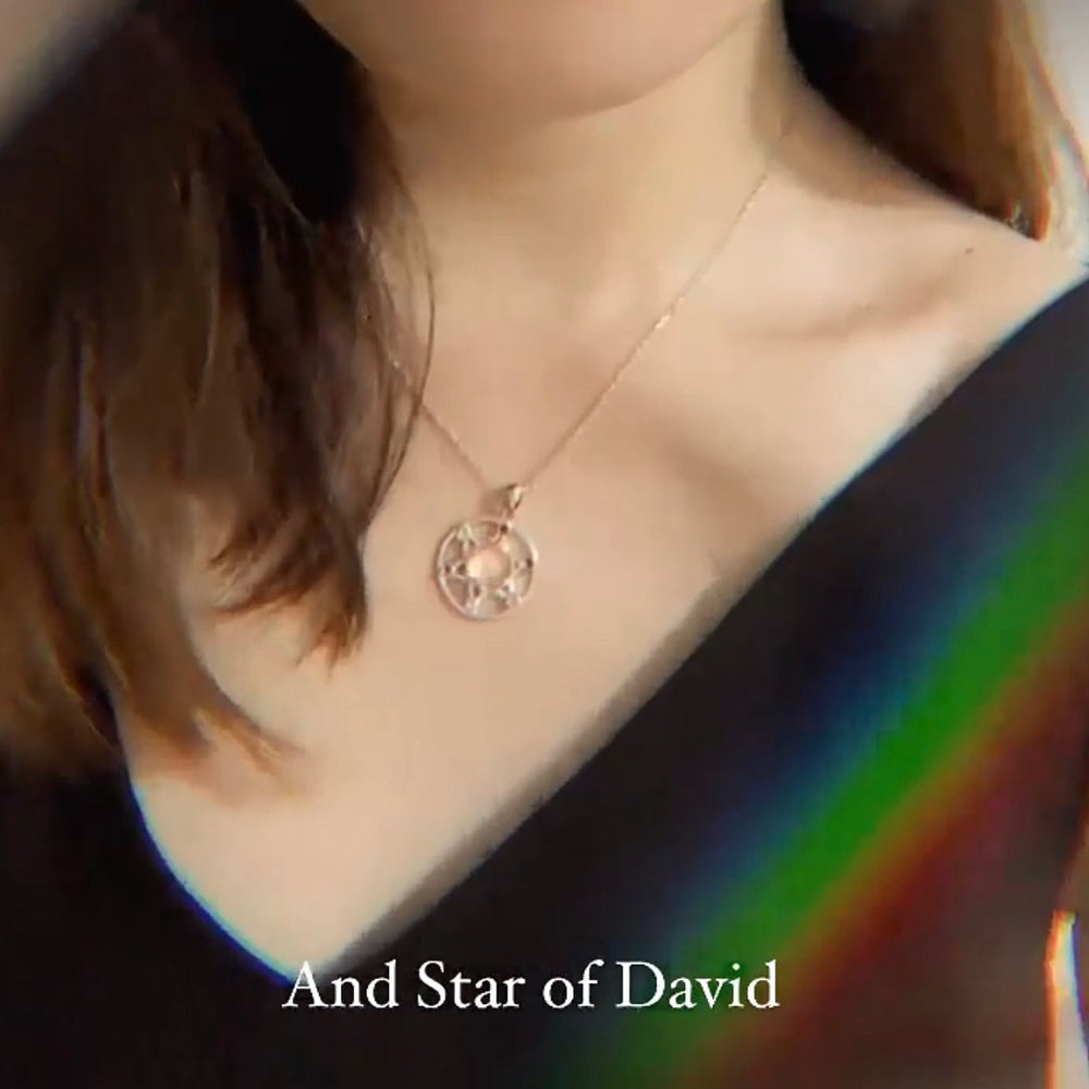 "Star of David" Muonionlusta Meteorite w/ 6 Gemstones 925 Silver Pendant