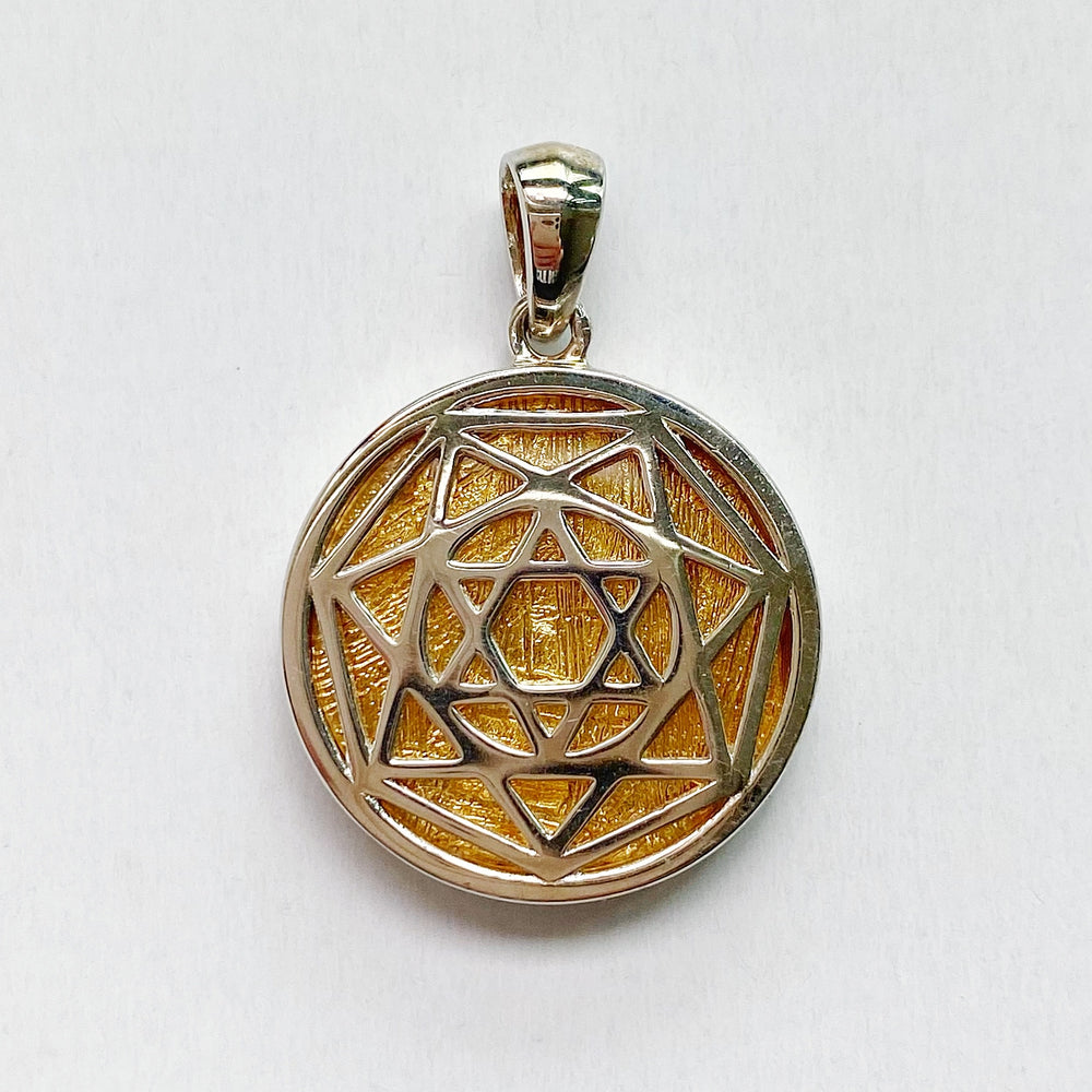 "Sacred Geometry" Muonionlusta Meteorite Gold Plated 925 Silver Pendant