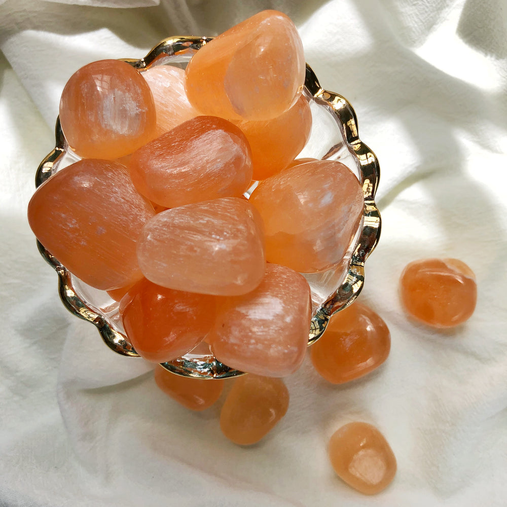 Peach Moroccan Selenite (Satin Spar) Tumbled Stones