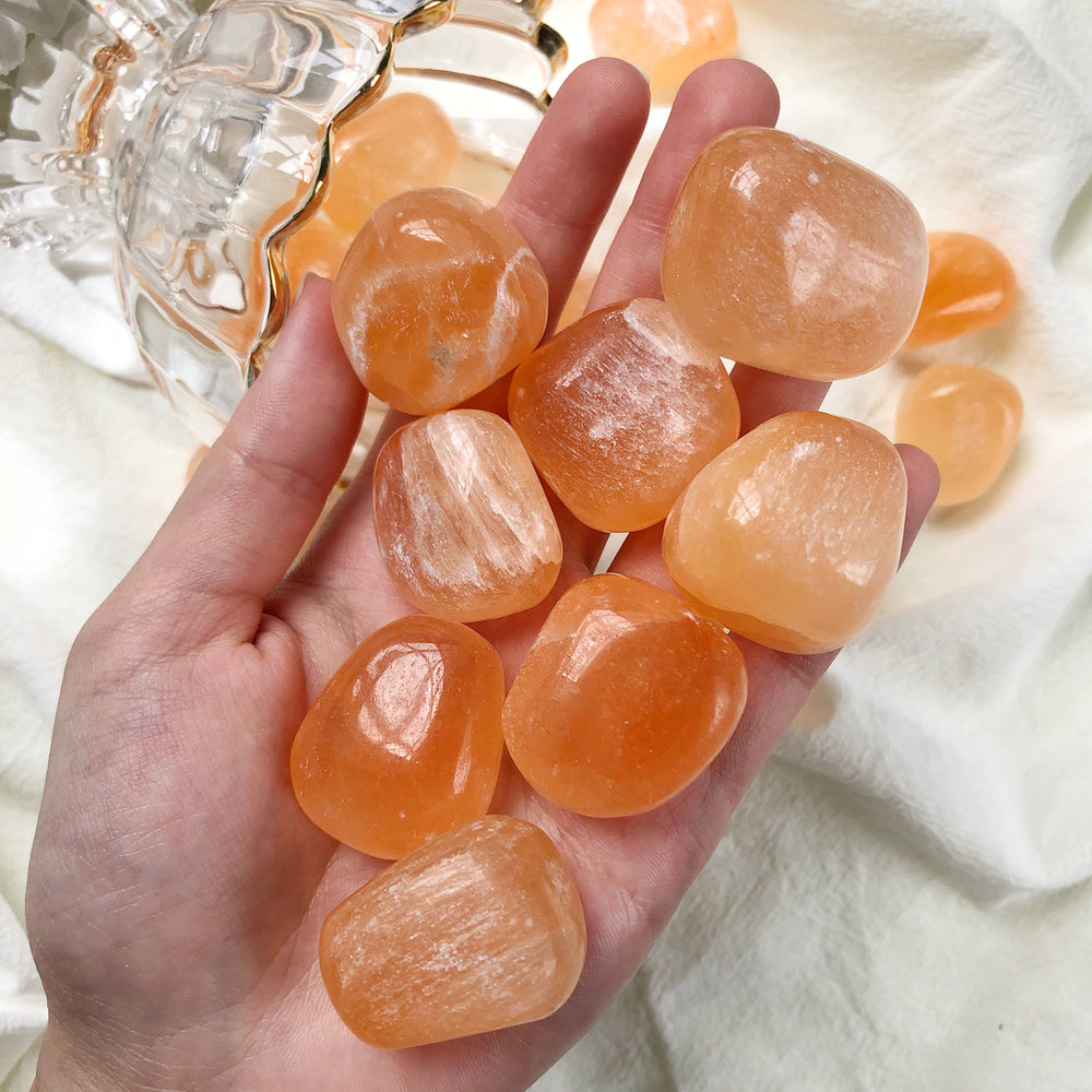 Peach Moroccan Selenite (Satin Spar) Tumbled Stones