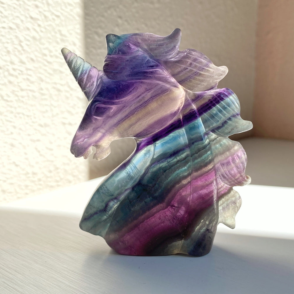 Rainbow Fluorite Unicorn Carving RFU02