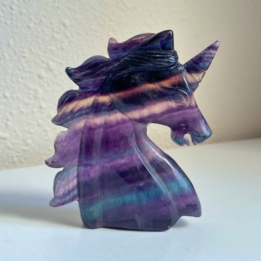 Rainbow Fluorite Unicorn Carving RFU03