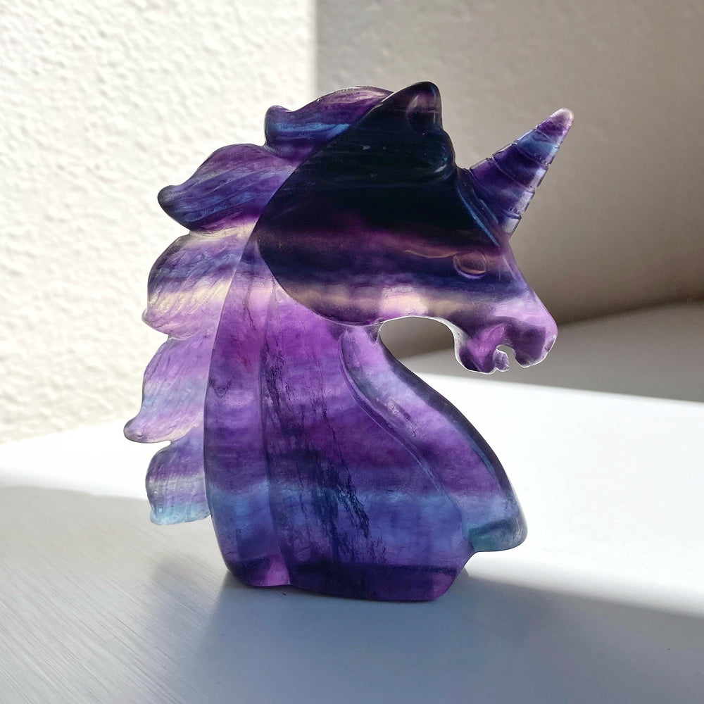Rainbow Fluorite Unicorn Carving RFU04
