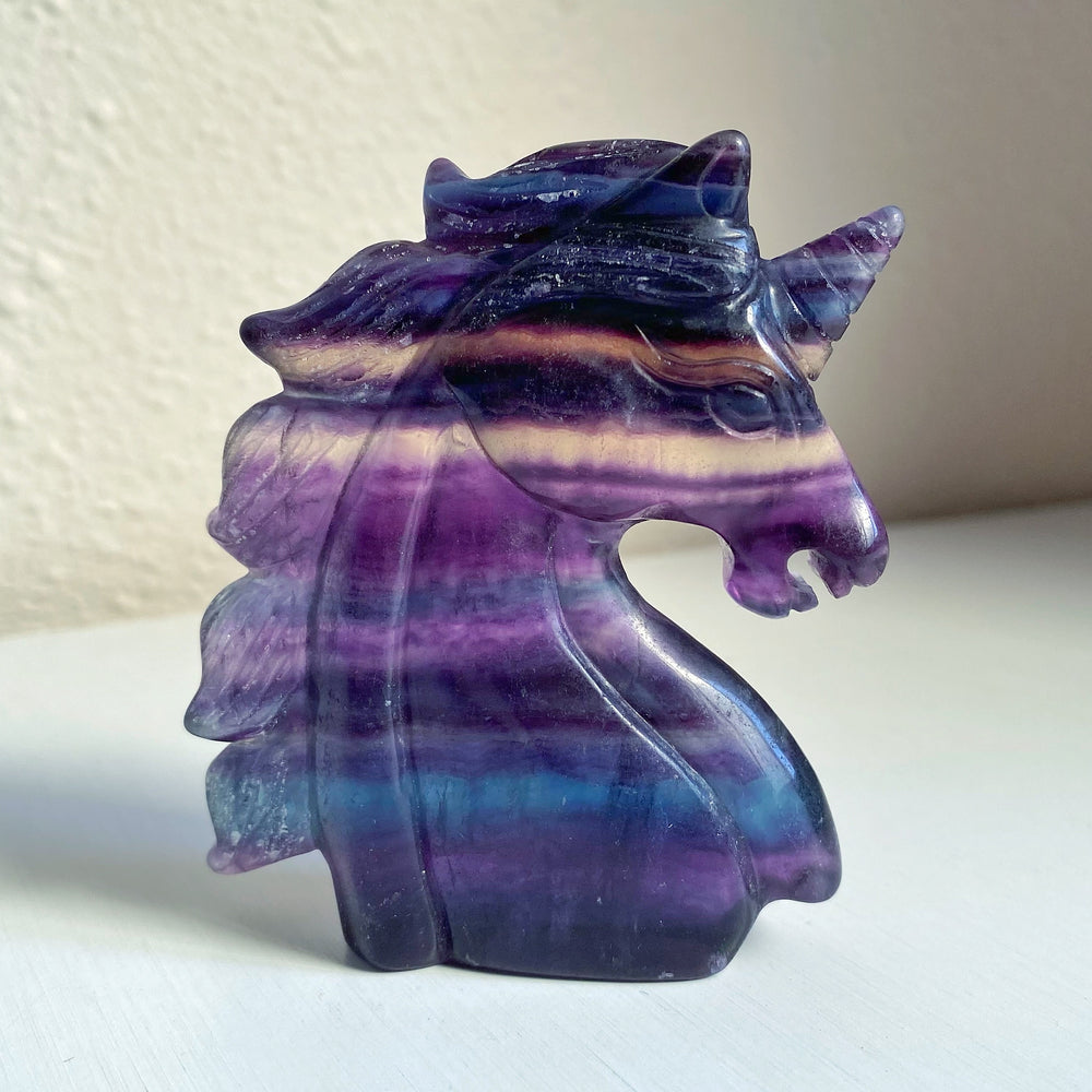Rainbow Fluorite Unicorn Carving RFU09