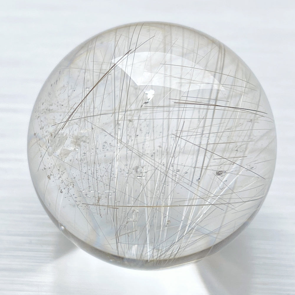 Golden-Silver Rutile in Quartz Sphere RQ004