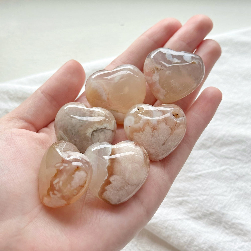 Flower Agate Puffy Hearts