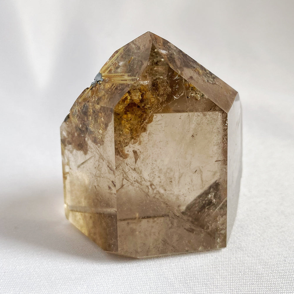 Golden Rutile in Smoky Included Quartz Point RQP28
