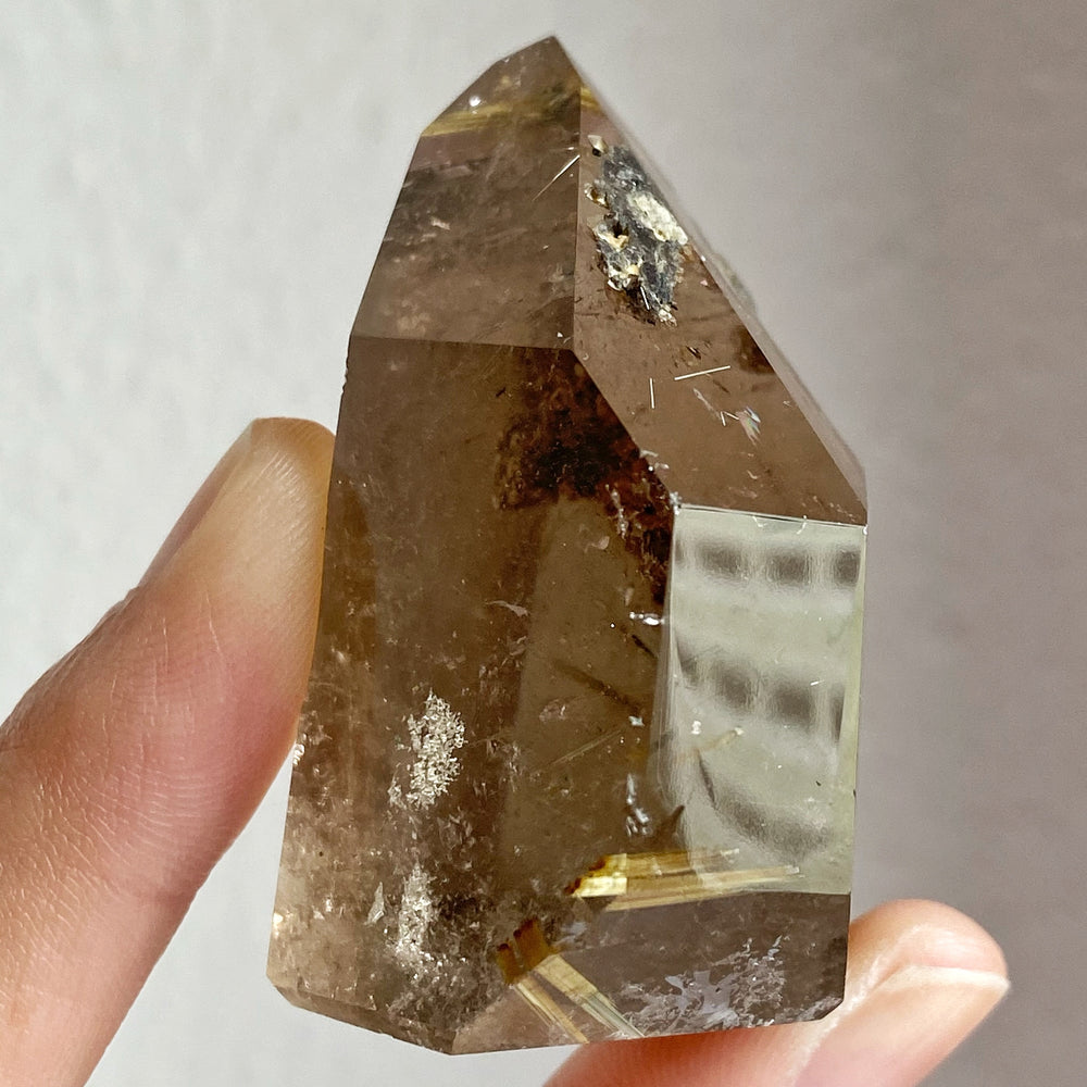 Golden Rutile in Smoky Included Quartz Point RQP28