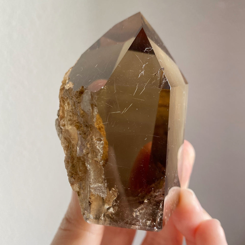 Golden Rutile in Smoky Included Quartz Point RQP47