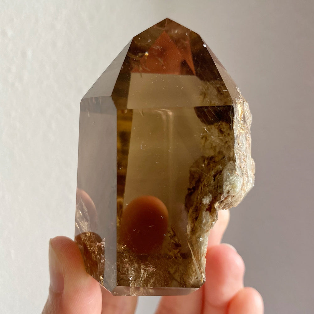 Golden Rutile in Smoky Included Quartz Point RQP47