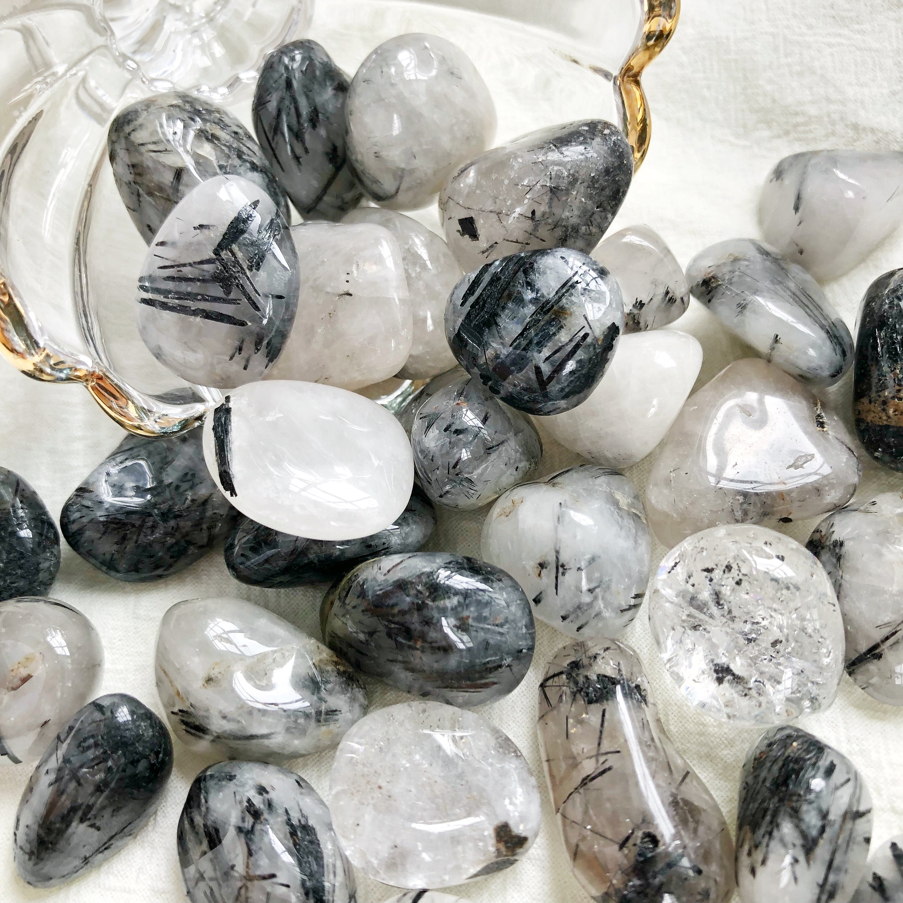 Tourmalinated Quartz Tumbled Stones — Shimmer And Light